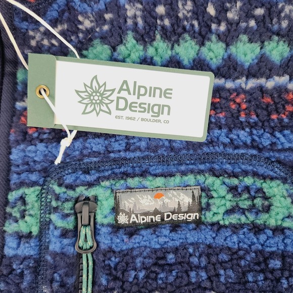 Alpine Design Jacket Mens L Sherpa Fleece Navy Fair Isle Full Zip Outdoor NWT - Picture 14 of 16